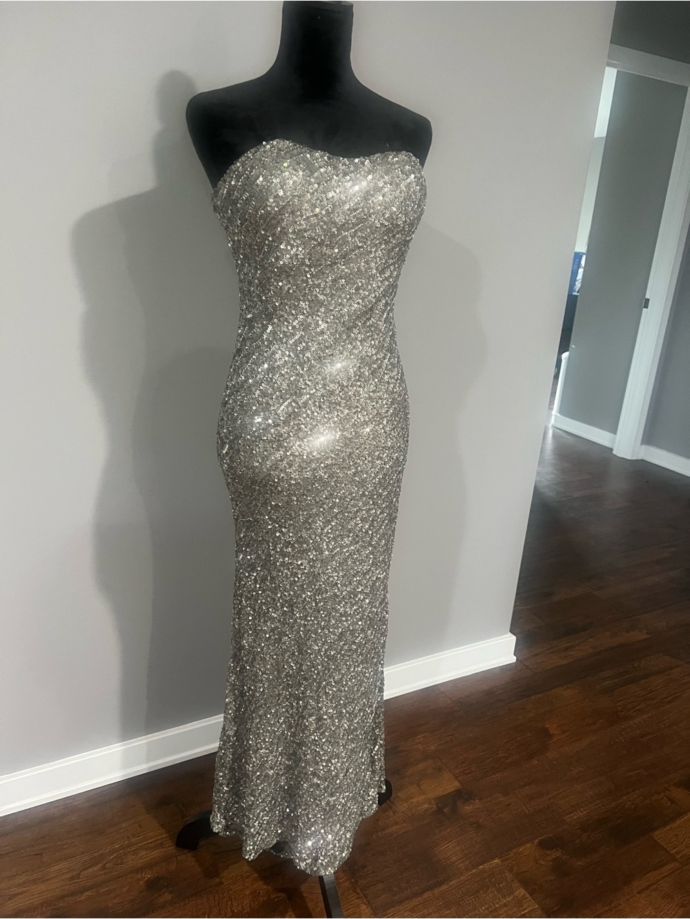 Scala Strapless Sequin Gown - Silver